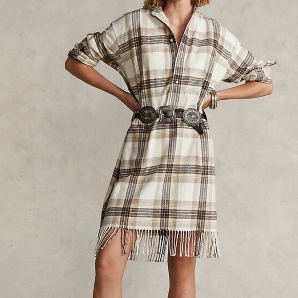 Polo by Ralph Lauren Checkered Midi Dress in Brown and Cream